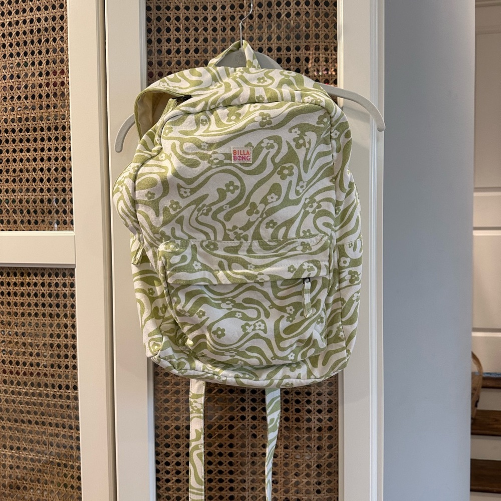 Billabong Backpack Green and White Floral Wave Print